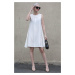 Madmext White Zero Sleeve Loose Linen Dress