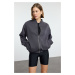 Trendyol Anthracite Zippered Oversize/Wide Pattern Thick Polar Fleece Knitted Sweatshirt