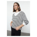 Trendyol Black Color Blocked Striped Oversize/Wide Fit Collar Thick Knitted Sweatshirt