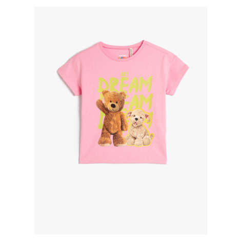 Koton T-Shirt Short Sleeve Crew Neck Teddy Bear Printed Cotton