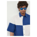 Bavlnená košeľa United Colors of Benetton pánska, tmavomodrá farba, voľný strih, s klasickým gol