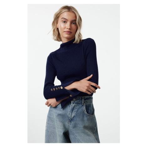 Trendyol Navy Blue Sleeve Detailed Knitwear Sweater