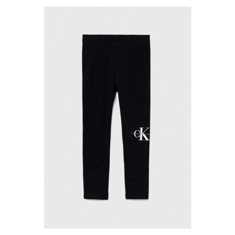 Detské legíny Calvin Klein Jeans čierna farba, s potlačou
