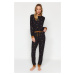 Trendyol Black Floral Tshirt-Jogger Knitted Pajamas Set