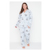 Trendyol Curve Blue Patterned Knitted Pajamas Set