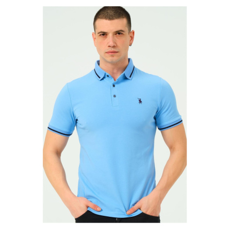 T8586 DEWBERRY MEN'S POLO NECK T-SHIRT-PLAIN LIGHT BLUE