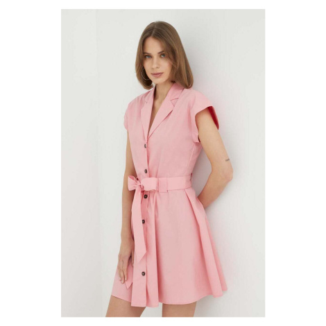 Bavlnené šaty Trussardi ružová farba, mini, áčkový strih
