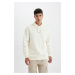 DEFACTO Ecru Relax Fit Hooded Printed Sweatshirt