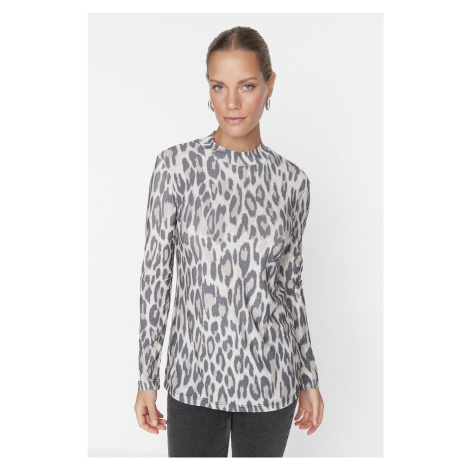 Trendyol Brown Leopard Print Knitted Body Tunic