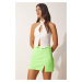 Happiness İstanbul Women's Neon Green Slit Mini Skirt