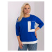 Cobalt blue cotton blouse plus size with 3/4 sleeves