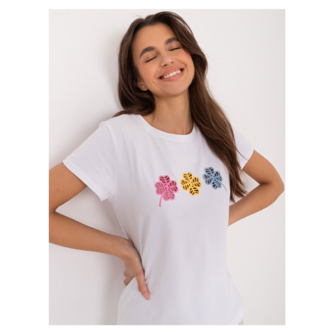 White T-shirt with openwork appliqué BASIC FEEL GOOD