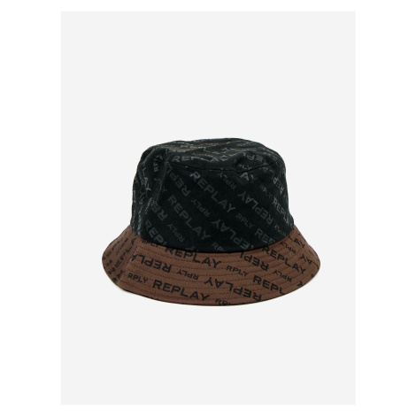 Hnedo-čierny pánsky klobúk s motívom Replay