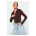 Trendyol Brown Zipper Collar Detail, Snap Snaps at the Bottom, Flexible Knitted Knit Body