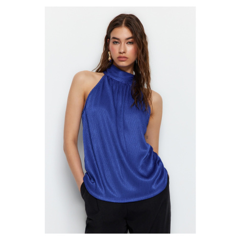 Trendyol Saks High Collar Pleated Knitted Blouse