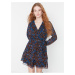 Blue and Black Women's Floral Dress with Ties Trendyol - Women