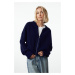 Trendyol Navy Blue Wide Pattern Bomber Collar Zippered Knitwear Cardigan