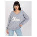 Grey melange sweatshirt with print and long sleeves