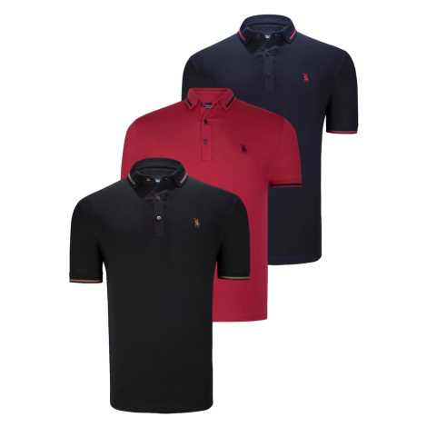 TRIPLE SET T8586 DEWBERRY MEN'S T-SHIRT-BLACK-NAVY-BURGUNDY