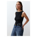 Trendyol Black Gathered Detailed Boat Neck Flexible Snaps Knitted Bodysuit