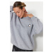 Trendyol Gray Animal Embroidered Regular/Normal Fit Thick Inside Fleece Knitted Sweatshirt