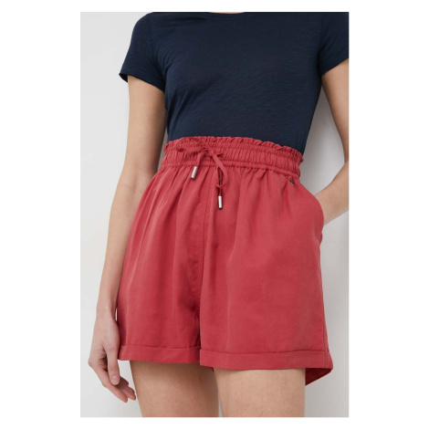 Šortky Pepe Jeans dámske, červená farba, jednofarebné, vysoký pás
