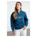 Trendyol Petrol Thick Inside Fleece Zipper Stand Collar Oversize/Wide Fit Knitted Sweatshirt