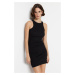 Trendyol Black Ribbed Bodycone/Fitting Halter Neck Stretchy Mini Knitted Pencil Dress