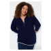 Trendyol Curve Navy Blue Wide Fit Zippered Knitwear Sweater