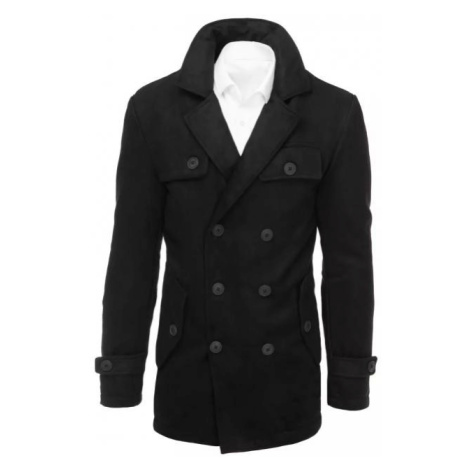 Pánsky dvojradový kabát s vreckom na hrudi v čiernej farbe DStreet