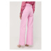 Nohavice Victoria Beckham dámske, ružová farba, široké, vysoký pás