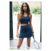 Trendyol Dark Navy Blue Reflector Printed 2 Layer Tennis Knitted Sports Shorts Skirt With Shorts