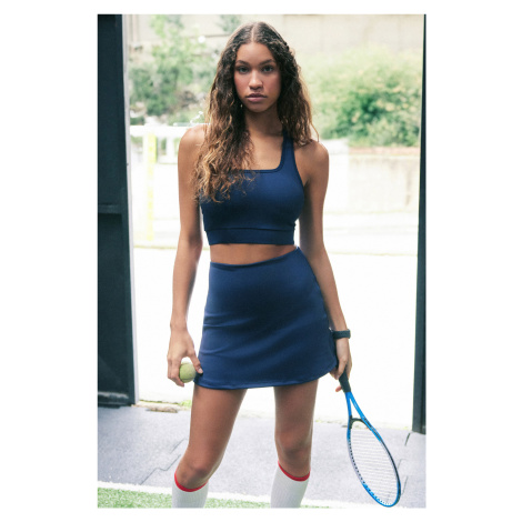 Tmavomodrá reflexná potlač 2-vrstvová tenisová pletená športová sukňa s kraťasmi a vreckom od zn Trendyol