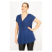 Şans Women's Navy Blue Plus Size Chest Gathered Tunic