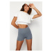Trendyol White 2-Layer Reflector Print Detailed Crop Knitted Sports T-Shirt
