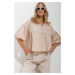 Trend Alaçatı Stili Women's Beige Balloon Sleeve Robe Gathered Kubra Cotton Crop Shirt