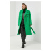 Vlnený kabát Samsoe Samsoe Milena zelená farba, prechodný, dvojradový