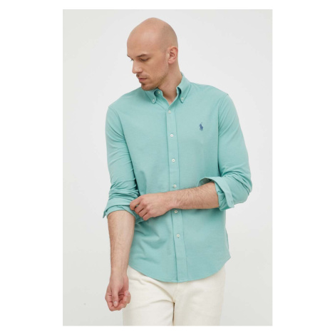 Bavlnená košeľa Polo Ralph Lauren pánska, zelená farba, regular, s golierom button-down, 7106544