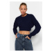 Trendyol Navy Blue Super Crop Crew Krk Pletený sveter