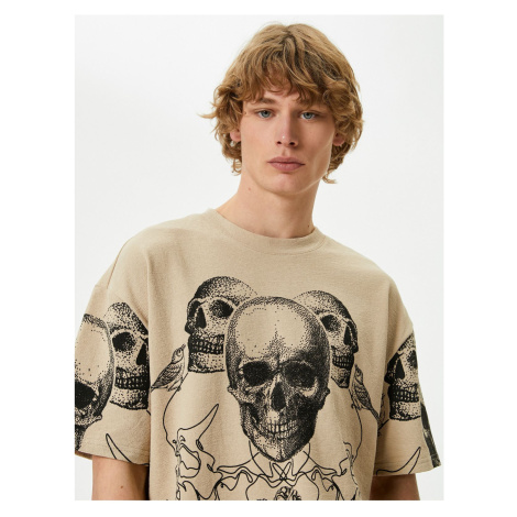 Koton Oversize T-Shirt Skull Printed Crew Neck