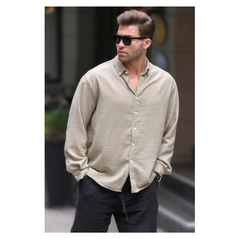 Madmext Khaki Men's Long Sleeve Oversize Shirt 6735