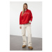 Trendyol Red Thick Fleece Knitwear Hooded Knitted Sweatshirt with Tape Detail