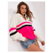 Ecru-fluo pink oversize sweater with collar