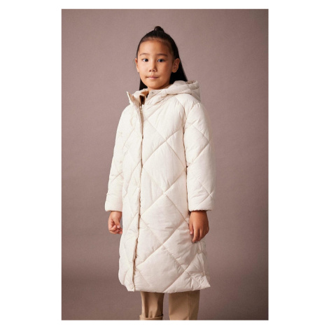 DEFACTO Girl&#39;s Water Repellent Hooded Quilted Long Coat