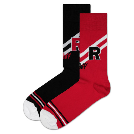 Sada dvoch párov ponožiek v čiernej a červenej farbe Replay