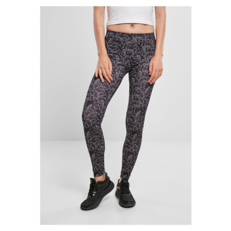 Women's leggings AOP hibiscus black Urban Classics