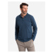 Ombre Men's polo longsleeve with zippered collar - navy blue