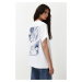 Trendyol White 100% Cotton Back and Front Printed Oversize/Casual Fit Knitted T-Shirt