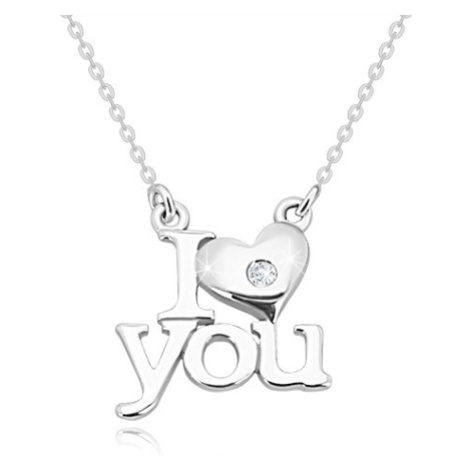 Briliantový náhrdelník zo striebra 925, "I heart you", retiazka z oválnych očiek