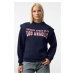 Trendyol Navy Blue Slogan Printed Oversize/Wide Pattern Thick Polar Fleece Knitted Sweatshirt